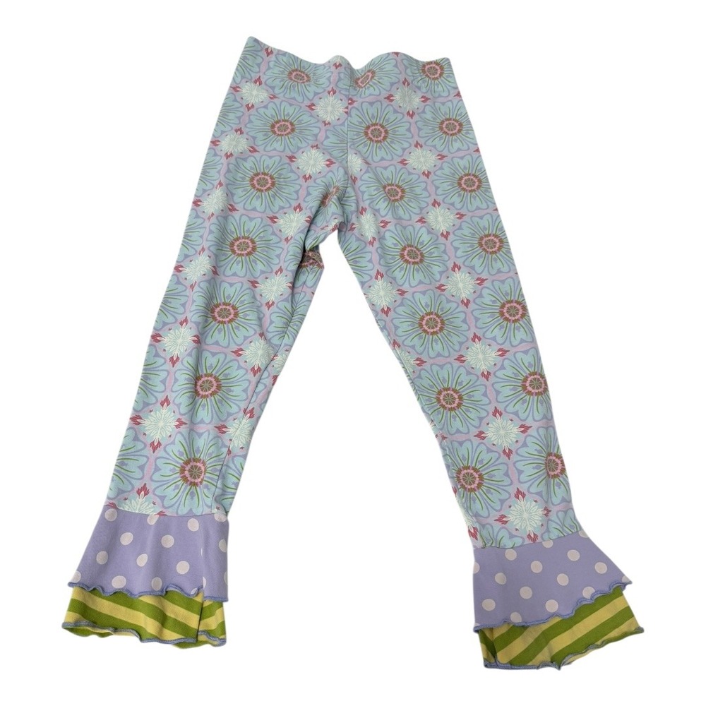 Boho Matilda Jane Leggings Girls 12 Blue Floral Polka Dot Ruffle Hem Striped
